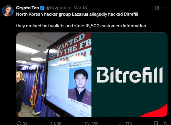 Bitrefill hack linked to Lazarus Group